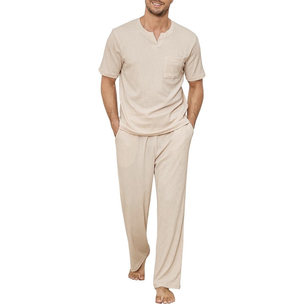 Mens Pajamas Set Soft Short Sleeve Top and Pant Loungewear Sets 2 Piece PJS Set